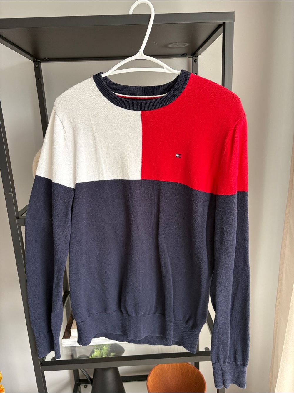 504 Tommy Hilfiger woman’s Colorblock Crewneck Sweater - Navy/Red/White